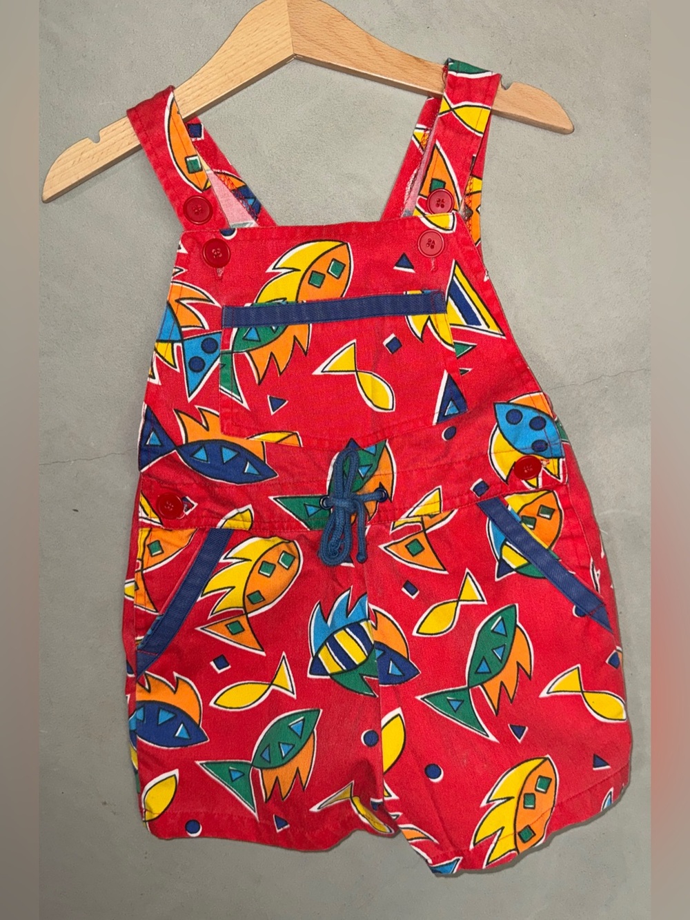 Vintage Pierre Bonée fish shortalls best 2T red multicolor
